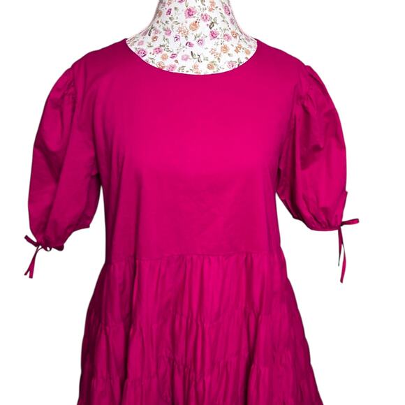 Merlette Sering Mini Dress Tiered Cotton Oversized Tent Swing Berry Pink Medium - Picture 4 of 9